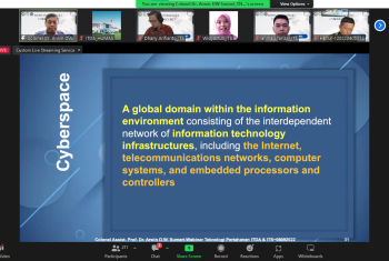 REKTOR ITD ADISUTJIPTO JADI PEMBICARA DALAM WEBINAR SERIES PERTAHANAN “POTENSI DAN TANTANGAN CYBERSCURITY DIBIDANG PERTAHANAN DAN KEAMANAN NEGARA”