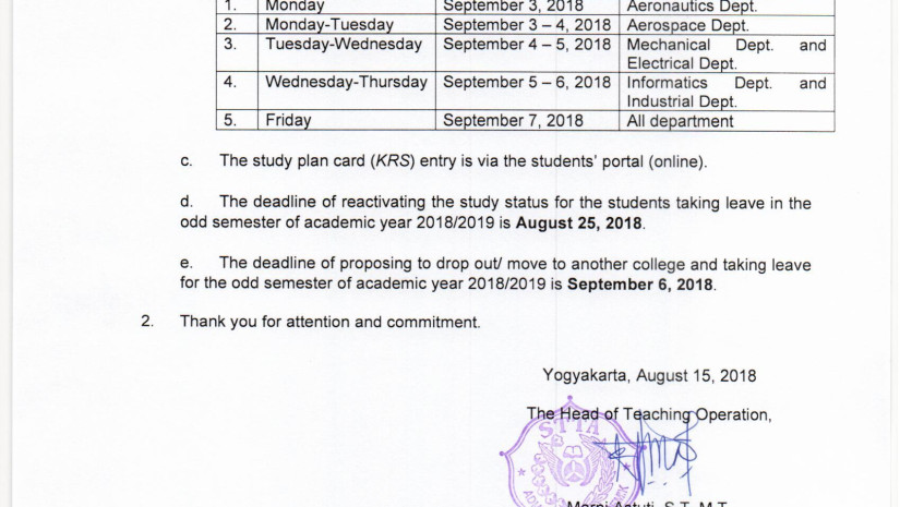 Pengumuman KRS Smt Ganjil TA 2018/2019
