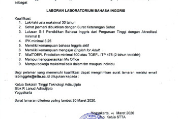 JOB VACANCY : LABORAN LABORATORIUM BAHASA INGGRIS