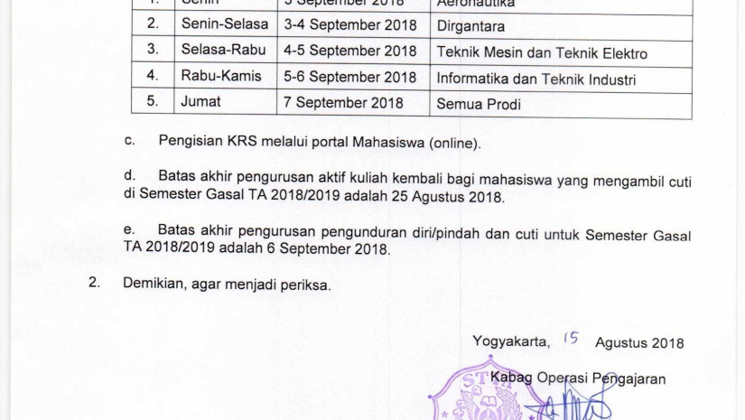Pengumuman KRS Smt Ganjil TA 2018/2019